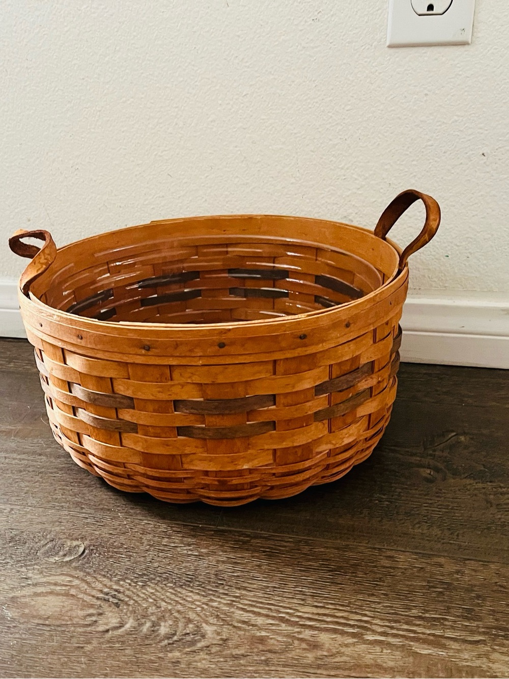 Longaberger Round Woven Basket in Natural Brown with Handles